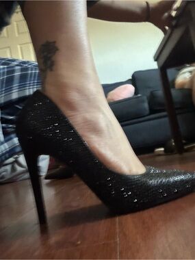 Black Sequin High Heel Pump - Women's Evening Shoe